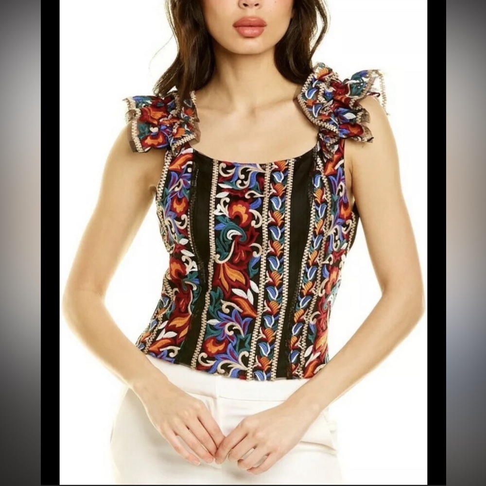 Anthropologie Eva Franco Colorful Embroidered Corset Blouse